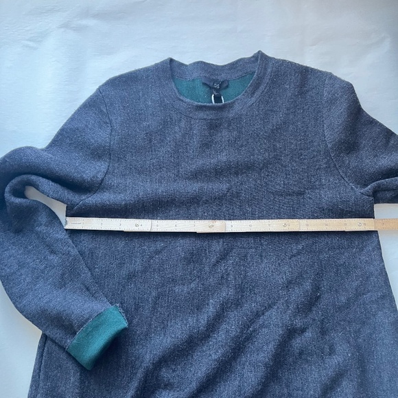 COS Gray/Emerald Green Double-Faced Merino Wool Cotton A-Line Knit Casual Dress - Picture 16 of 16